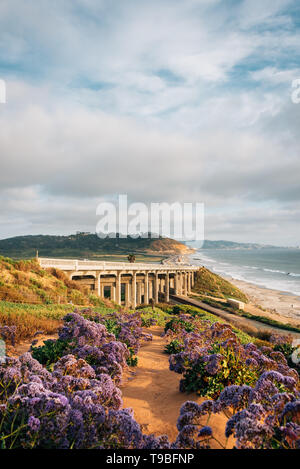 View of Torrey Pines Road and the Pacific Ocean in Del Mar, San Diego County, California Stock Photo