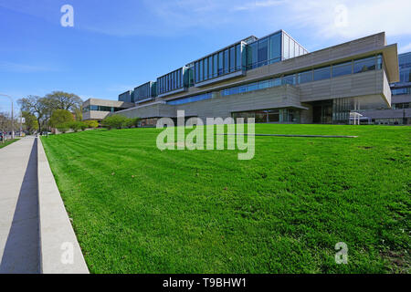 CHICAGO, IL -22 APR 2019- View of the Gothic campus of the University of Chicago, located in the Hyde Park neighborhood of Chicago, Illinois. Stock Photo