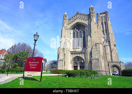 CHICAGO, IL -22 APR 2019- View of the Gothic campus of the University of Chicago, located in the Hyde Park neighborhood of Chicago, Illinois. Stock Photo