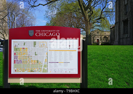 CHICAGO, IL -22 APR 2019- View of the Gothic campus of the University of Chicago, located in the Hyde Park neighborhood of Chicago, Illinois. Stock Photo