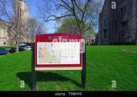 CHICAGO, IL -22 APR 2019- View of the Gothic campus of the University of Chicago, located in the Hyde Park neighborhood of Chicago, Illinois. Stock Photo