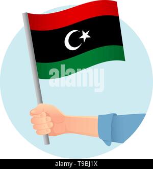 libya flag in hand. Patriotic background. National flag of libya vector illustration Stock Vector