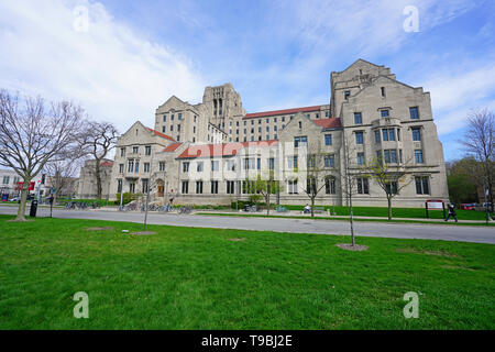 CHICAGO, IL -22 APR 2019- View of the Gothic campus of the University of Chicago, located in the Hyde Park neighborhood of Chicago, Illinois. Stock Photo