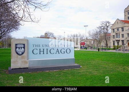 CHICAGO, IL -22 APR 2019- View of the Gothic campus of the University of Chicago, located in the Hyde Park neighborhood of Chicago, Illinois. Stock Photo