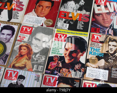 Vintage collection of TV Guides featuring Elvis Presley on the cover, circa 1988-2005. Stock Photo