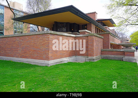 CHICAGO, IL -22 APR 2019- View of the landmark Frederick C. Robie House, designed by American architect Frank Lloyd Wright, located on the campus of t Stock Photo
