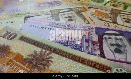 Artistic view of the official currency Riyal, from the Kingdom of Saudi Arabia Stock Photo