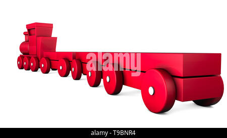 plastic train with wagons. children's toy. illustration on white background. 3D rendering Stock Photo