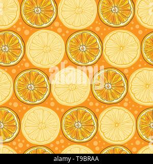 Seamless vector background with  slice of oranges and lemons. Citrus pattern. eps 10 Stock Vector