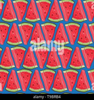 Bright seamless vector pattern  with slices of watermelon. Geometrical background. eps 10 Stock Vector