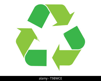 Recycling logo green isolated on white background. Stock Photo