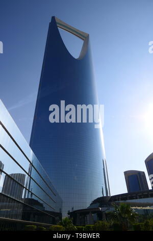 RIYADH, SAUDI ARABIA - DECEMBER 18, 2018: Front view of the Kingdom Centre by day Stock Photo