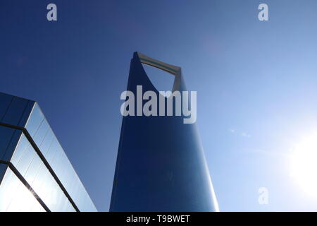 RIYADH, SAUDI ARABIA - DECEMBER 18, 2018: Front view of the Kingdom Centre by day Stock Photo