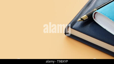 Business office supply on desk with free space. Stock Photo