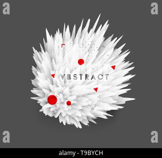 Crystal, mineral or stone. Prickly sphere for design project. Floral art. Background with exploding rays. Abstract vector illustration with dynamic ef Stock Vector