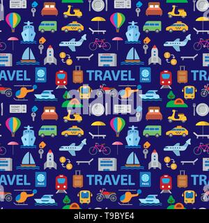 travel seamless pattern of resort, cruise and transport Stock Vector