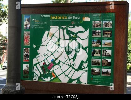 Tourist street map in the hilltop town of Teror in the province of Gran Caneria Las Palmas in the islands of Canary Islands, Spain, Europe EU 2018 Stock Photo