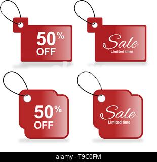 Sale Price Tag Vector Set Red Tags template with sale and discount text - Illustration Stock Vector