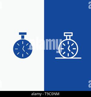 Stopwatch, Time, Timer, Count Line and Glyph Solid icon Blue banner Line and Glyph Solid icon Blue banner Stock Vector