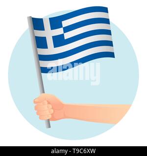 Greece flag in hand. Patriotic background. National flag of Greece  illustration Stock Photo