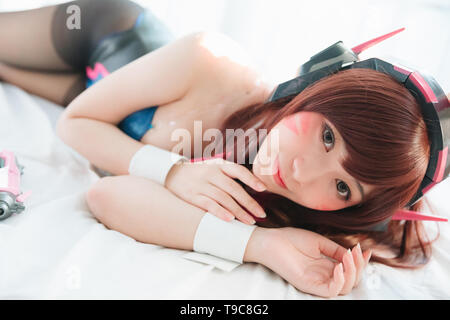 Japan anime cosplay , portrait of girl cosplay in white room background Stock Photo