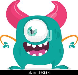 Funny cartoon monster with one eye. Vector blue monster illustration. Halloween design Stock Vector