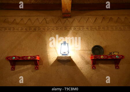 RIYADH, SAUDI ARABIA - DECEMBER 16, 2018: inside of the famous Najd Village Restaurant chain with local arabian food, King Abdulaziz Branch Stock Photo