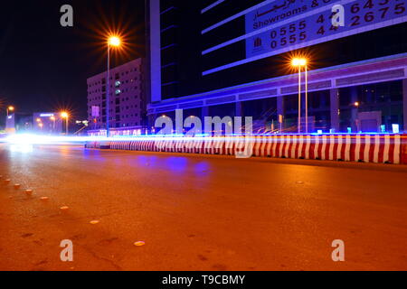 The famous Olaya Street at night with many traffic in Riyadh, Saudi Arabia Stock Photo