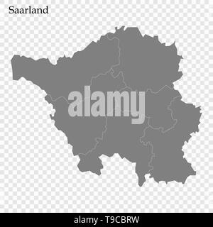 High Quality map of Saarland is a state of Germany, with borders of the districts Stock Vector