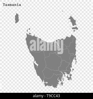 High Quality map of Tasmania is a state of Australia, with borders of the Local government areas Stock Vector