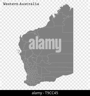 High Quality map of Western Australia is a state of Australia, with borders of the Local government areas Stock Vector