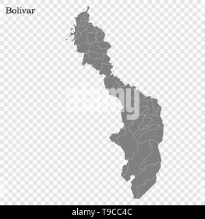 High Quality map of Bolivar is a state of Colombia, with borders of the districts Stock Vector