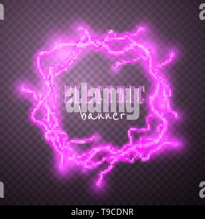 Realistic lightnings with transparency for design. Digital effect of glowing, electrical discharge, design decoration. Vector illustration. Stock Vector