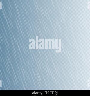 Rain drops on transparent background. Falling water drops. Nature rainfall. Vector illustration. Stock Vector