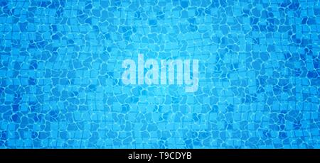 Swimming pool bottom caustics ripple and flow with waves background. Seamless blue ripples pattern. Vector illustration. Stock Vector