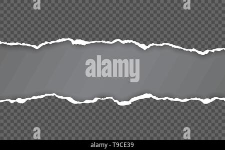 Horizontal torn paper edge. Ripped squared horizontal white paper strips. Vector illustration. Stock Vector