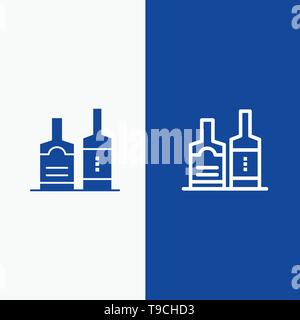 Alcohol, Beverage, Bottle, Bottles Line and Glyph Solid icon Blue banner Stock Vector