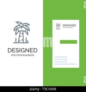Palm, Tree, Brazil Grey Logo Design and Business Card Template Stock Vector