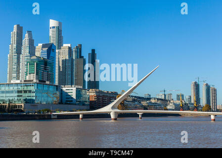 Buenos Aires city skyline. View of Puente de la Mujer Women's Bridge , Puerto Madero Stock Photo