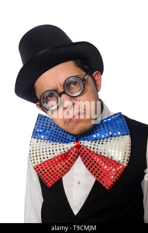 Funny man wearing giant bow tie Stock Photo