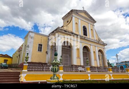 Iglesia de la Santisima Trinidad, Catholic Church of the Holy Trinity Facade Building Exterior near Plaza Mayor in Old Town Trinidad Cuba Stock Photo