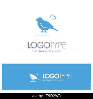 Bird, British, Small, Sparrow Blue Solid Logo with place for tagline Stock Vector