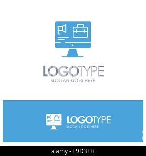 Computer, Bag, Speaker, Job Blue Solid Logo with place for tagline Stock Vector