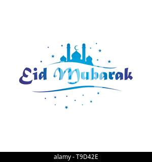Eid Mubarak calligraphy lettering with star, crescent moon and floral designs. Stock Vector