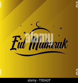 Eid Mubarak calligraphy lettering with star, crescent moon and floral designs. Stock Vector