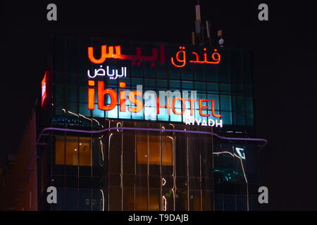 RIYADH, SAUDI ARABIA - DECEMBER 16, 2018: View to the Hotel brand sign: ibis Hotel Riyadh Stock Photo