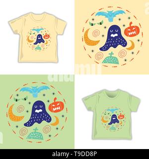 kids childish halloween seamless pattern vector illustration for fabric, tectile Stock Vector
