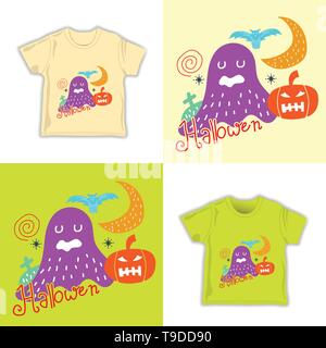 kids childish halloween seamless pattern vector illustration for fabric, tectile Stock Vector