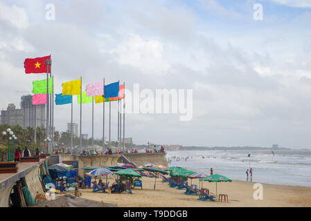 VUNG TAU, VIETNAM - DECEMBER 22, 2015: A cloudy windy day at the central city beach Stock Photo