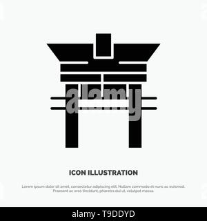 Gate, Bridge, China, Chinese Solid Black Glyph Icon Stock Vector